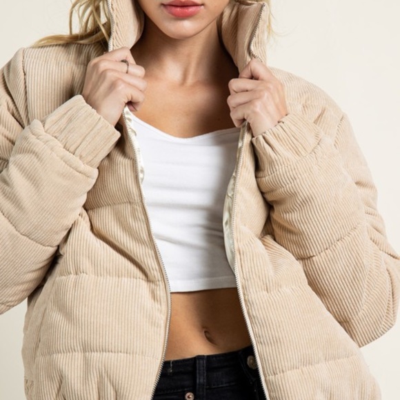 Last 1! NWT Beige Corduroy Puffer Jacket - Picture 5 of 6